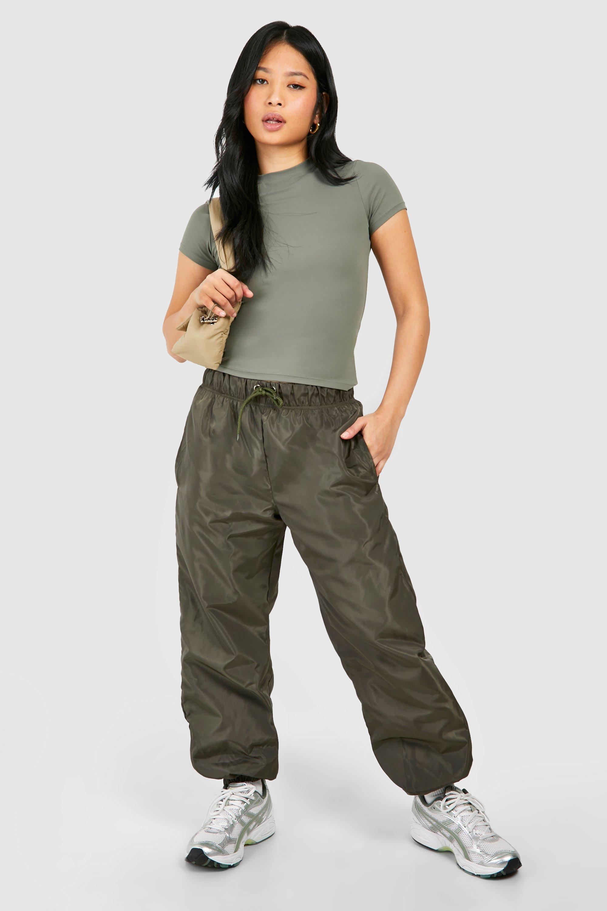 Petite Cuff Hem Drawstring Parachute Pants | boohoo USA