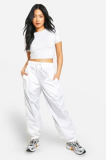 White Petite Cuff Hem Drawstring Parachute Trouser