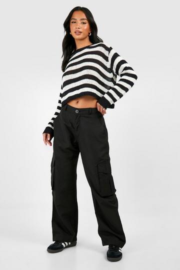 Petite Straight Leg Twill Cargo Trouser black