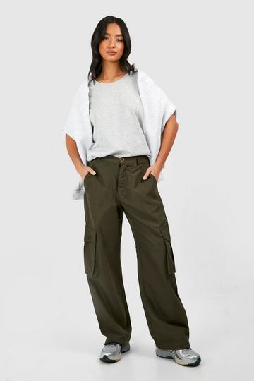 Petite Straight Leg Twill Cargo Trouser khaki