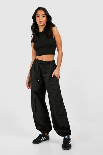 Petite Cuff Hem Twill Cargo Pants black