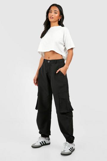 Petite Cuff Hem Parachute Cargo Trouser black