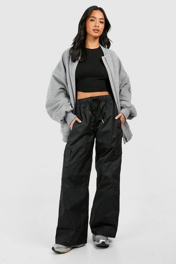 Petite Straight Leg Parachute Cargo Pants black