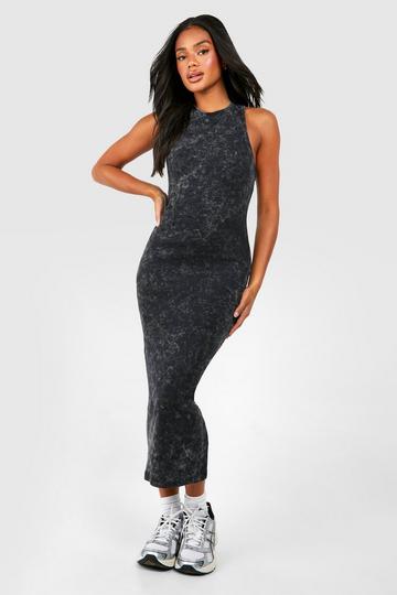 Acid Wash Racer Neck Bodycon Maxi Dress black