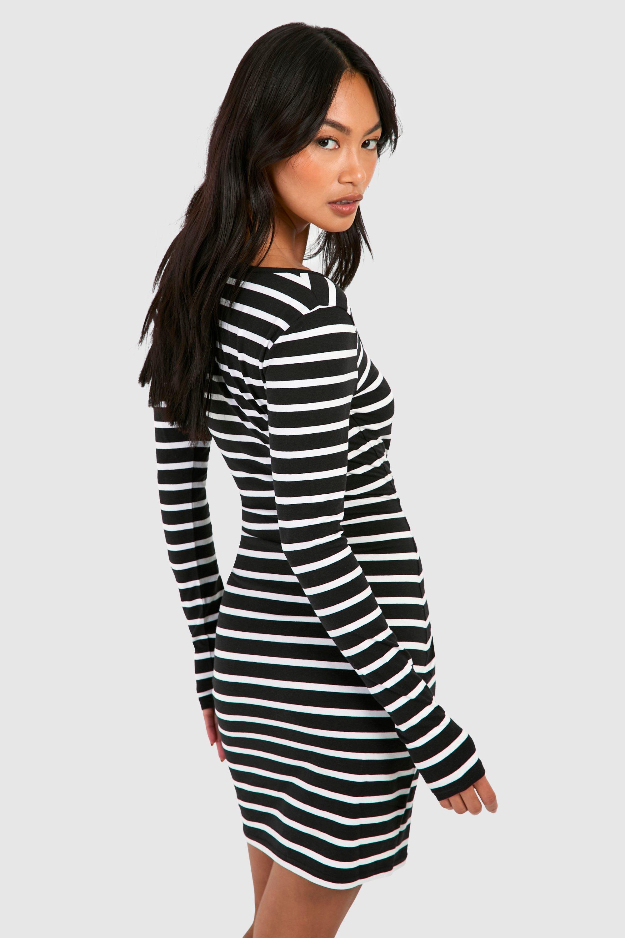 Boohoo black and white striped dress hotsell