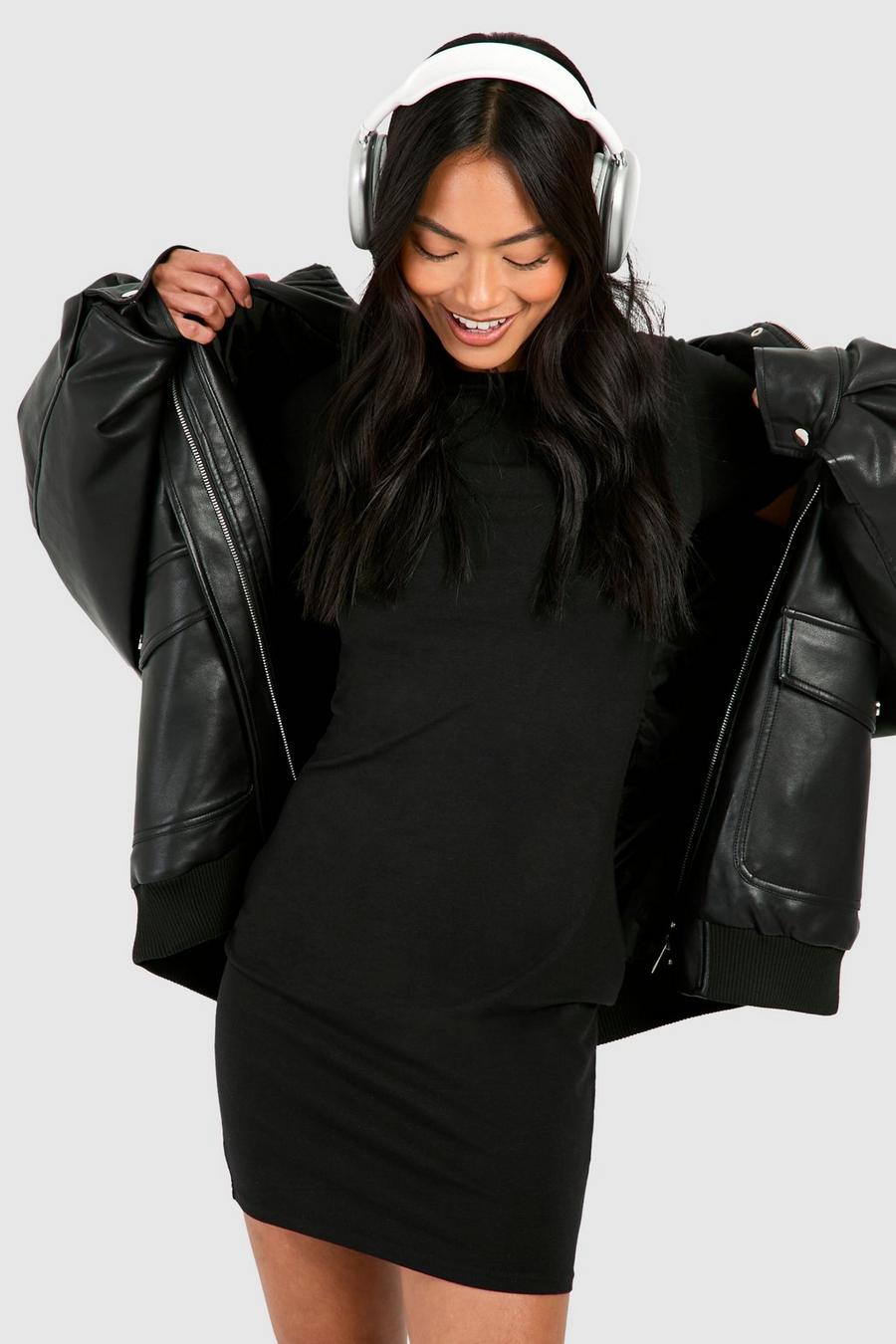 Black Premium Super Soft Short Sleeve Bodycon Mini Dress image number 1