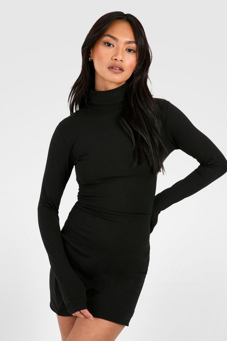 Vestido mini Premium súper suave ajustado con cuello vuelto, Black image number 1