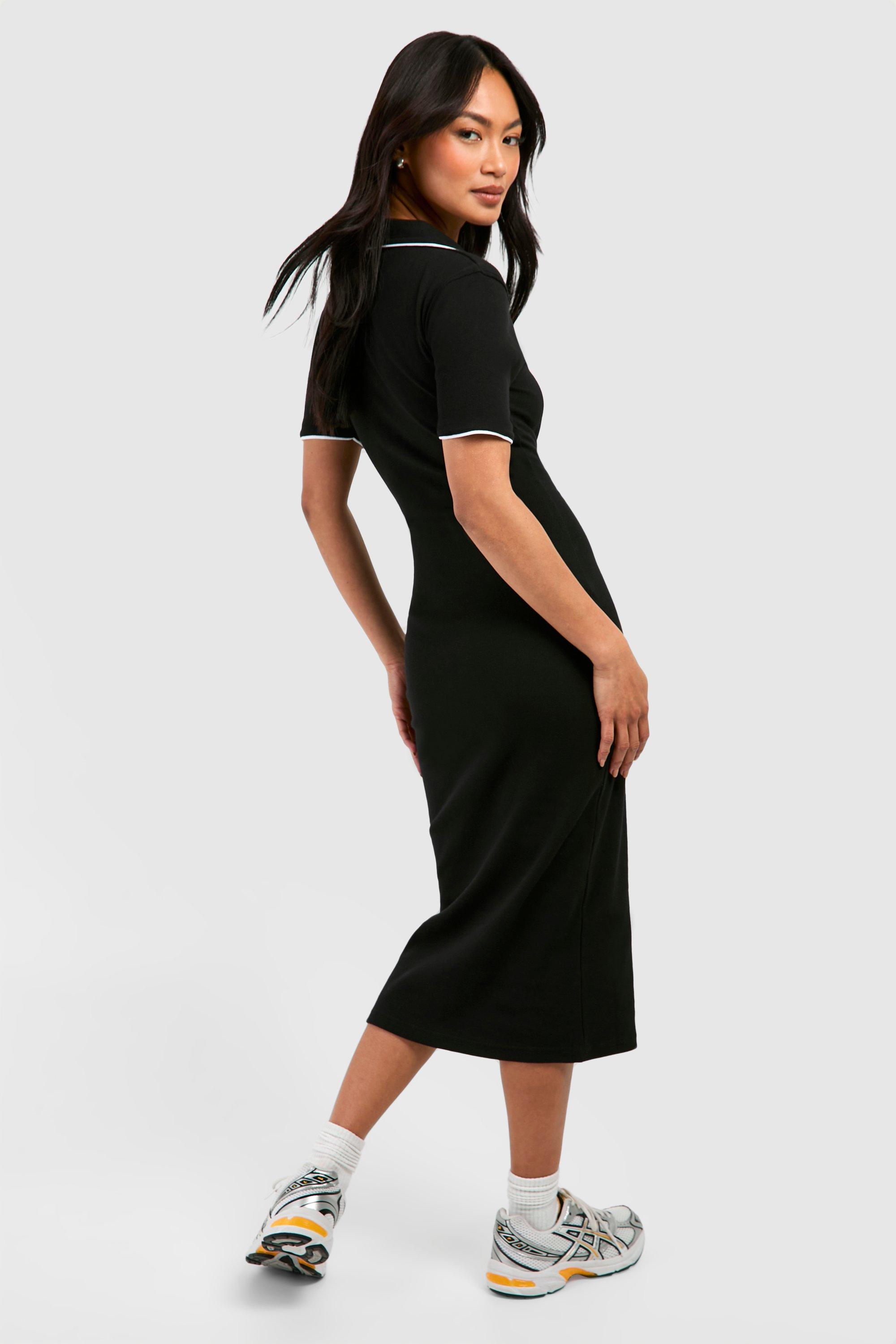 Black ribbed button down midi clearance dress