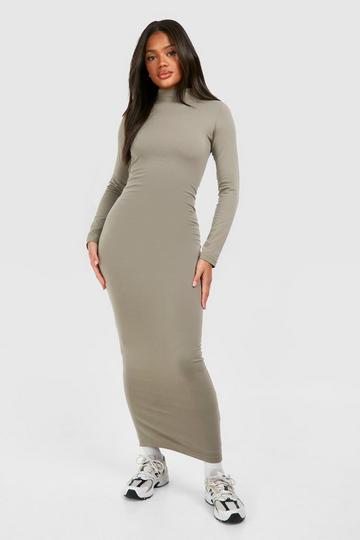 Roll Neck Long Sleeve Maxi Dress khaki