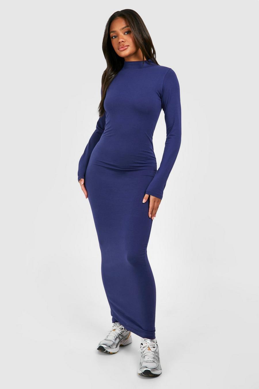 Navy Roll Neck Long Sleeve Maxi Dress image number 1