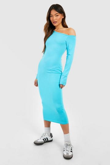 Assymetric Long Sleeve Midi Dress aqua