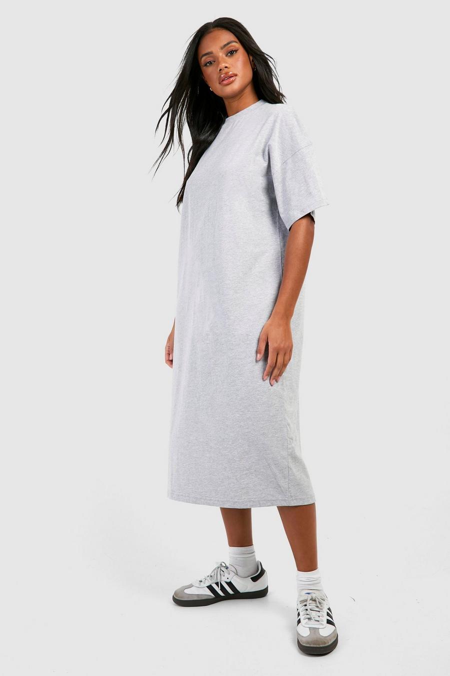 Super Oversize Midi T-Shirt-Kleid aus Baumwolle, Grey marl image number 1