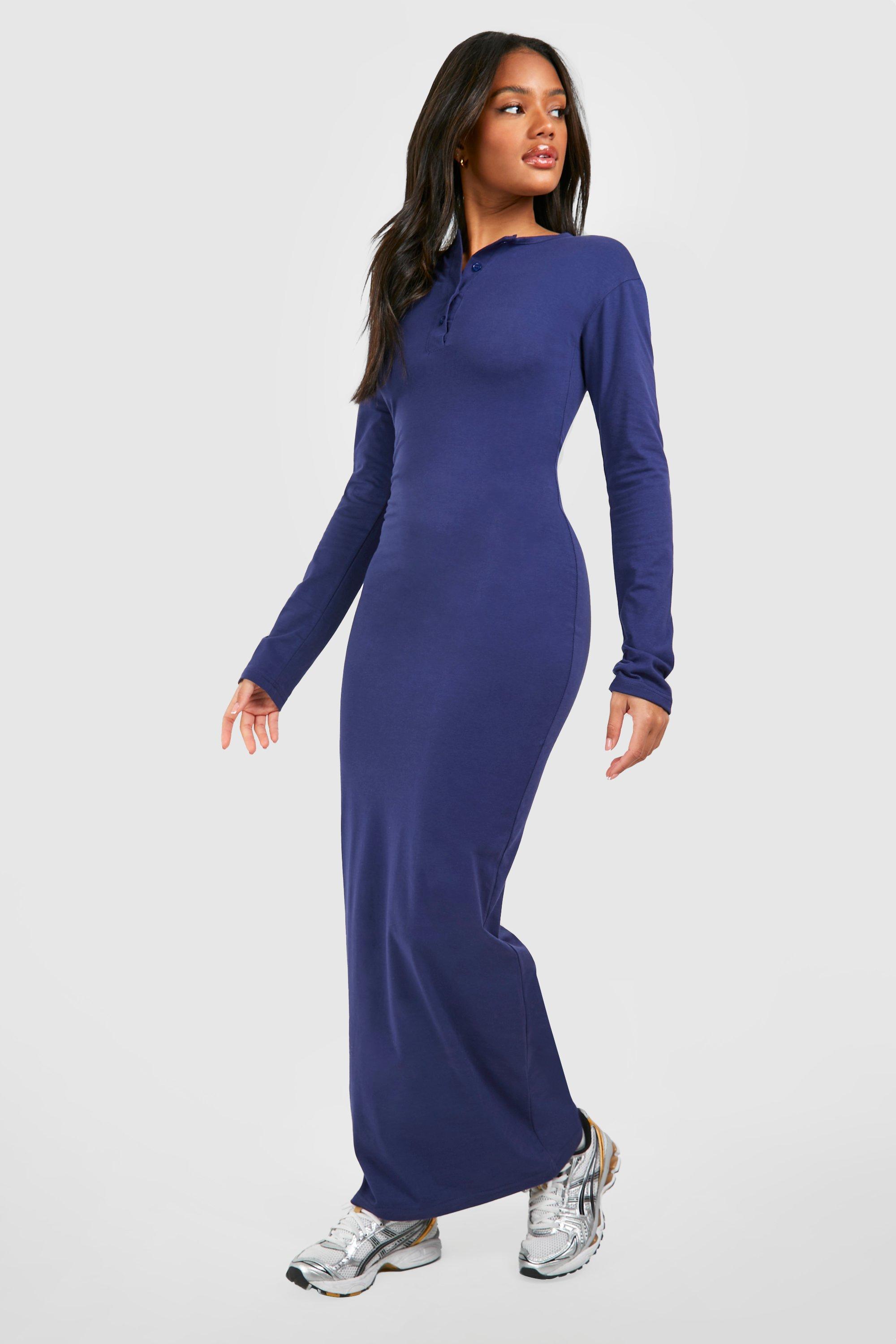 Jersey knit maxi dress with sleeves on sale