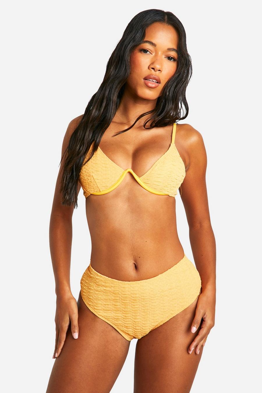 Strukturiertes Bügel-Bikinioberteil, Desert yellow image number 1