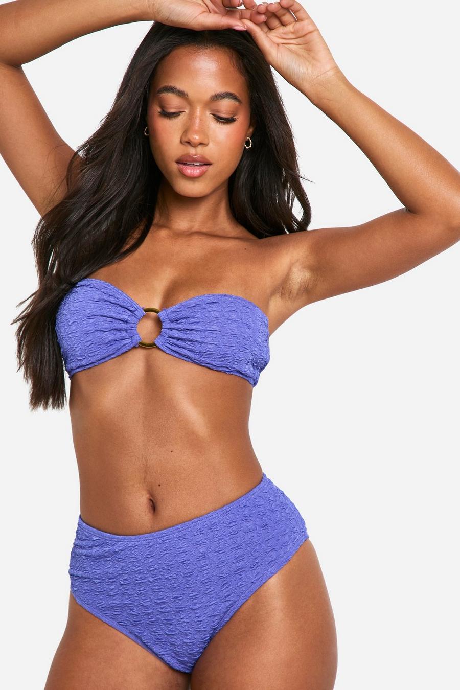 Top bikini a fascia con trama e anello, Purple