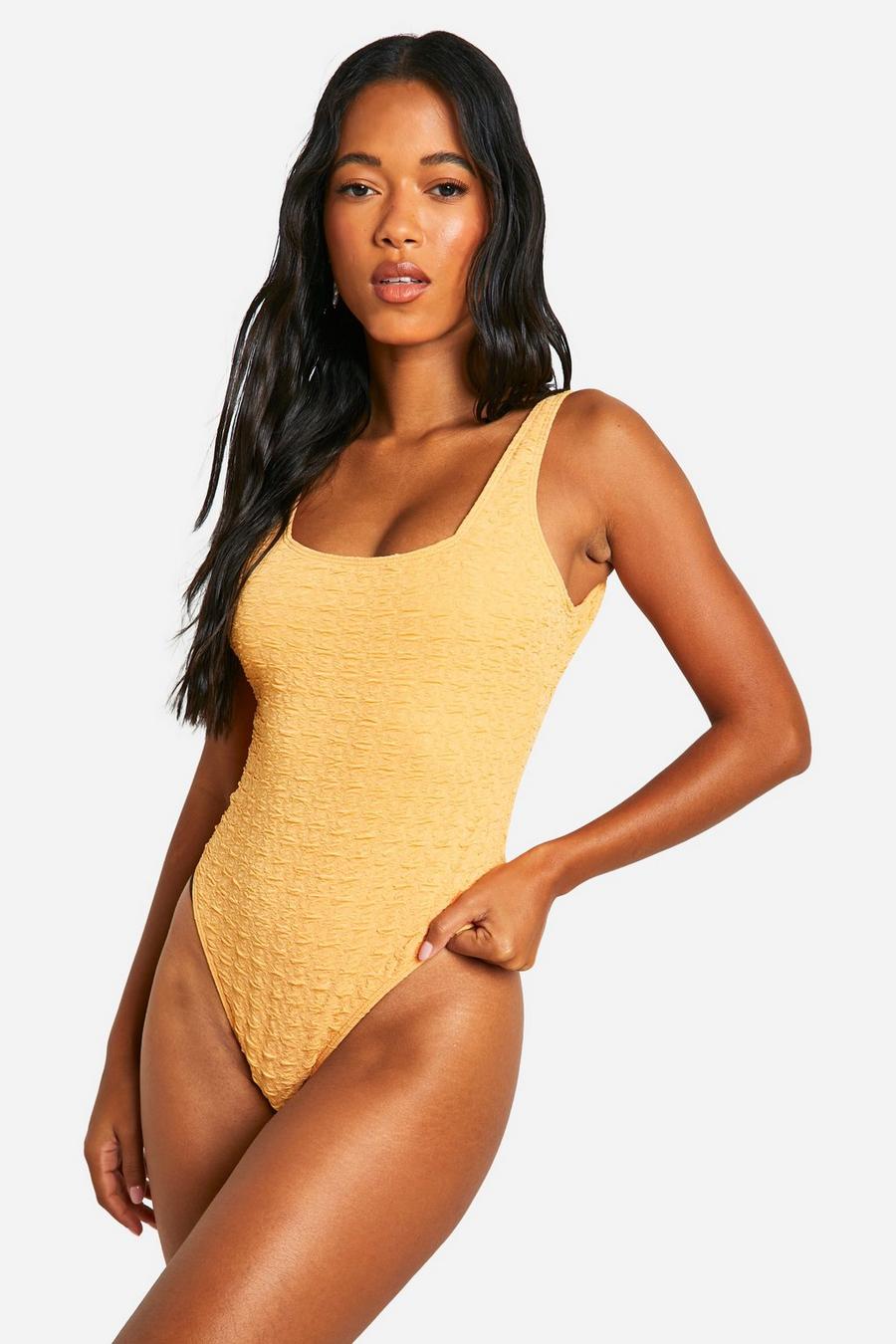 Desert yellow Textured Square Neck Swimsuit image number 1