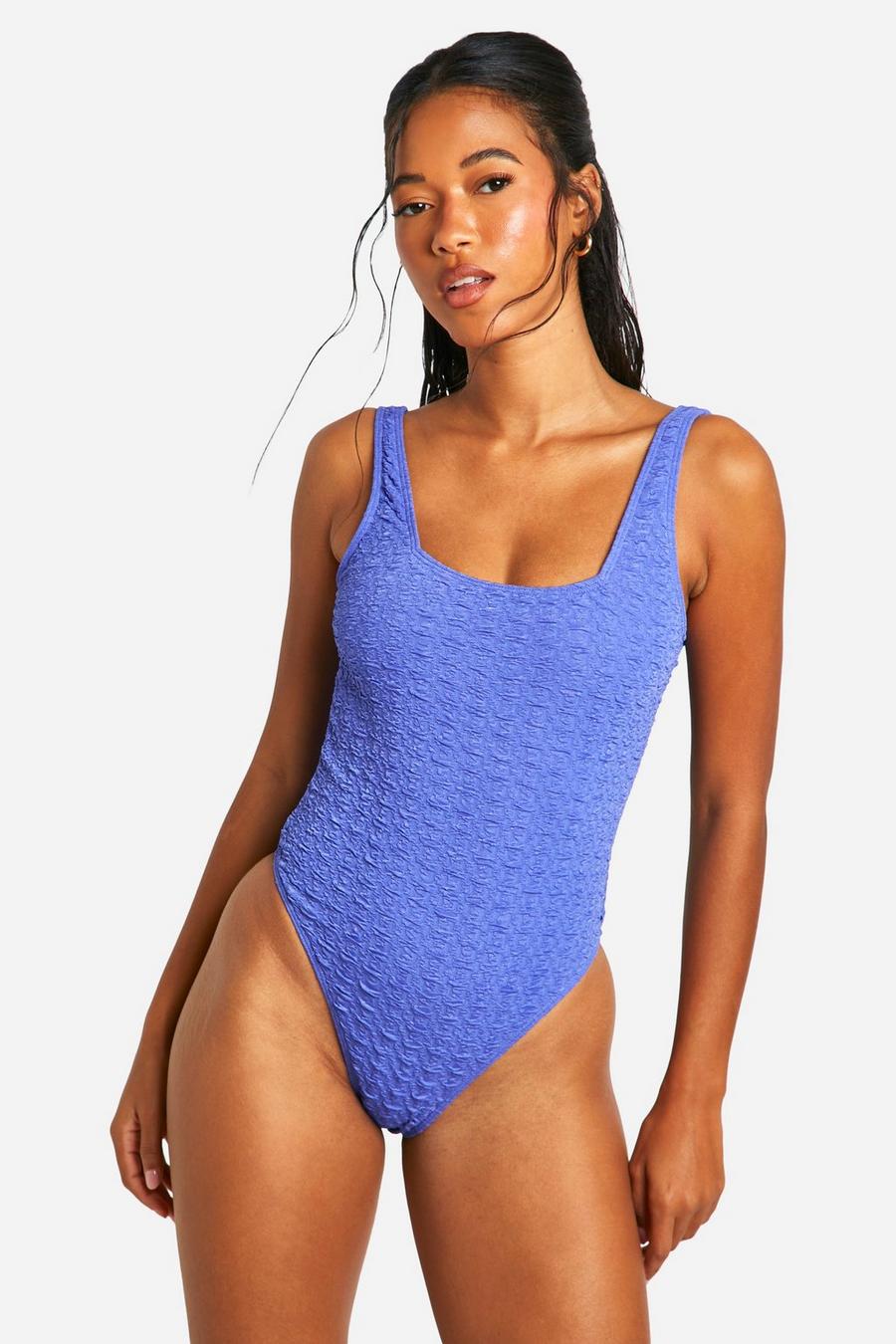 Purple Textured Square Neck Swimsuit image number 1