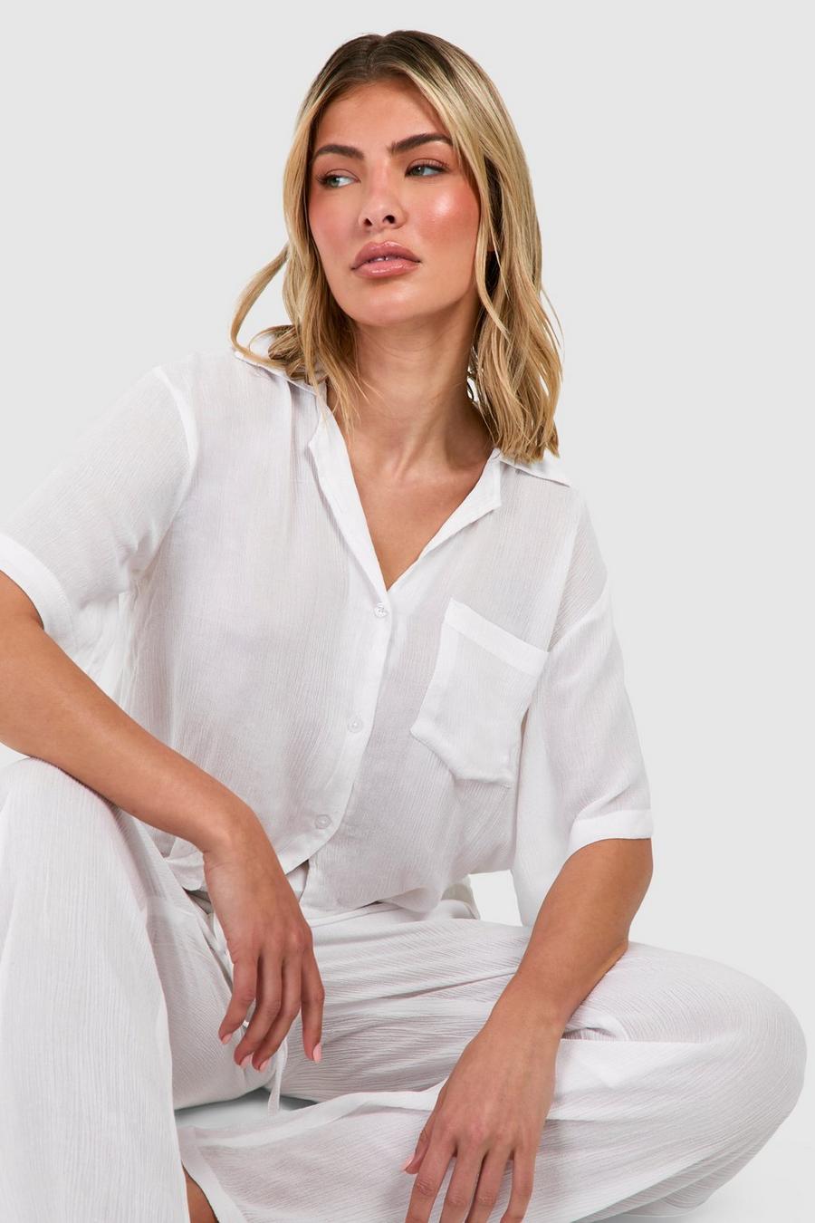 White Cheesecloth Cropped Beach Shirt image number 1