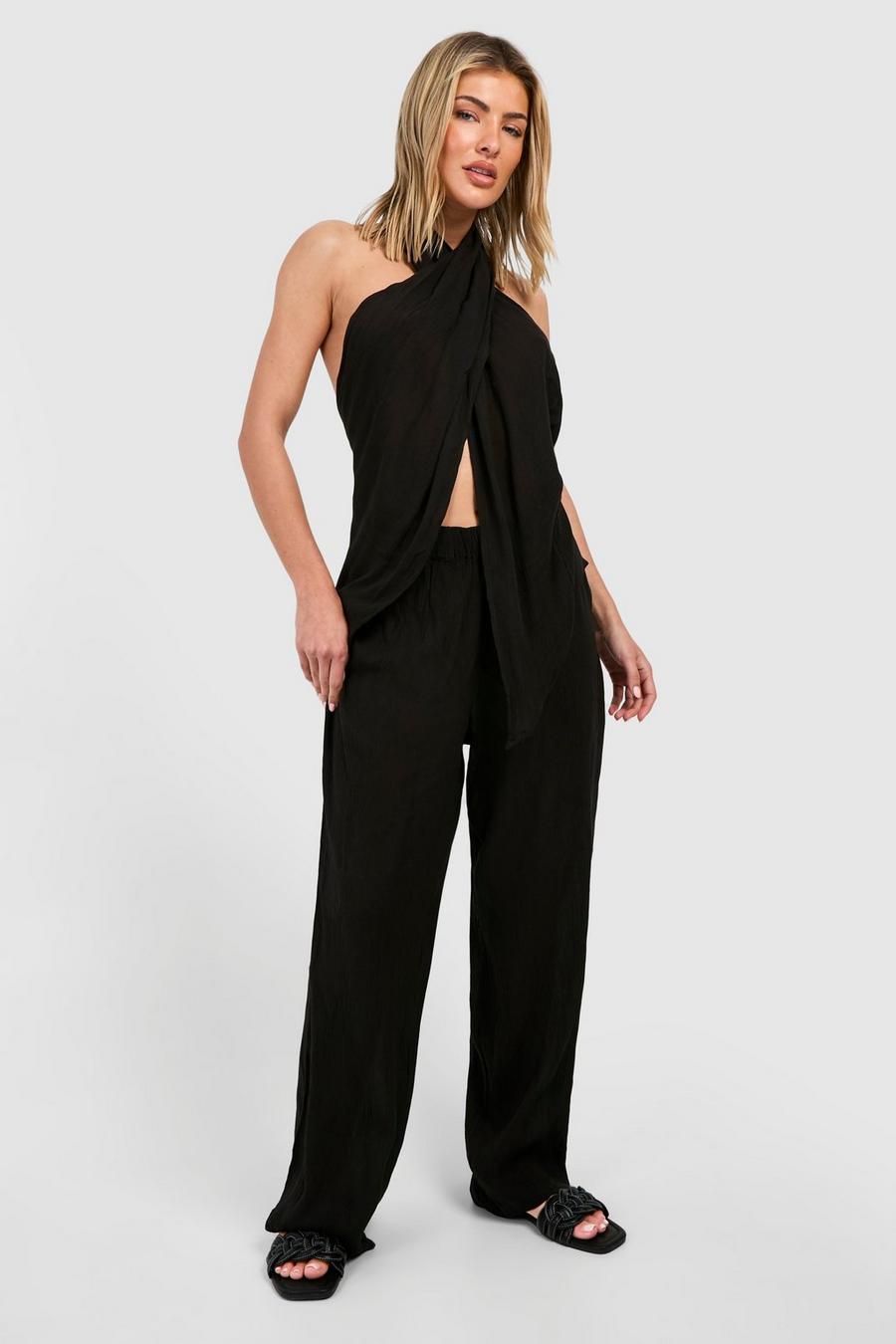 Black Cheesecloth Cross Over Top & Trouser Beach Co-ord