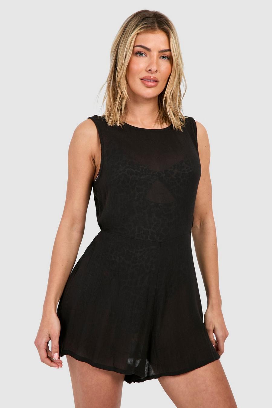 Black Cheesecloth Tie Back Beach Playsuit