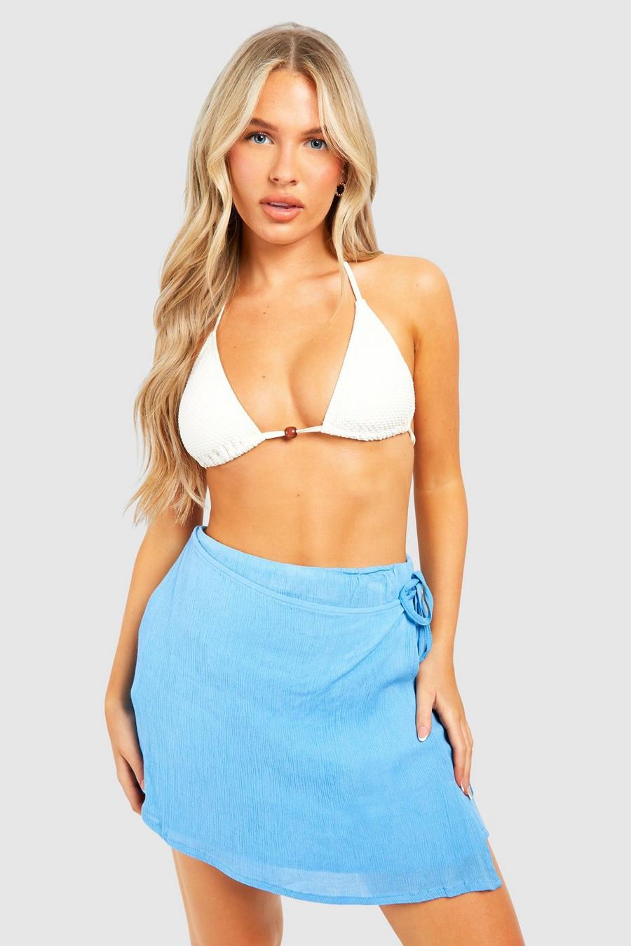 Blue Cheesecloth Tie Side Beach Mini Skirt