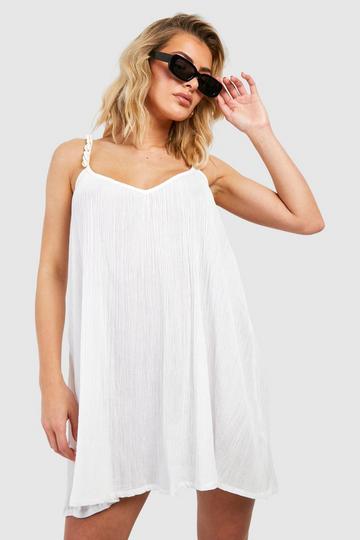 Crinkle Shell Straps Beach Mini Dress white