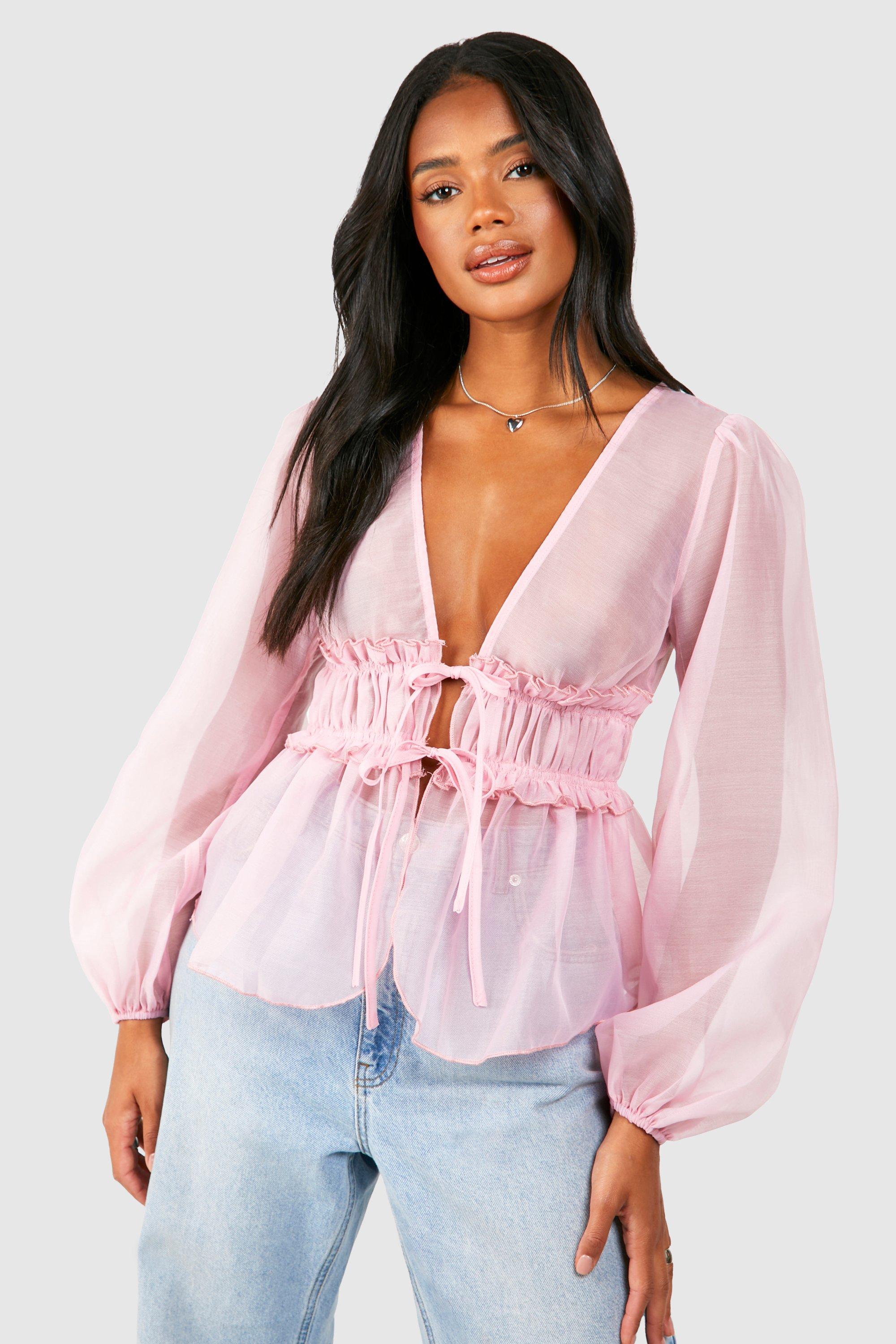 long sleeve light pink blouse