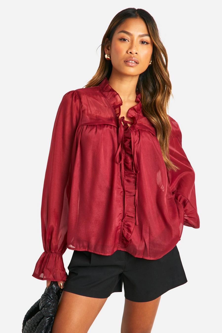 Cherry Organza Balloon Sleeve Blouse image number 1