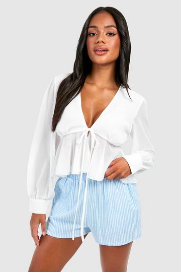 Chiffon Peplum Tie Blouse ivory