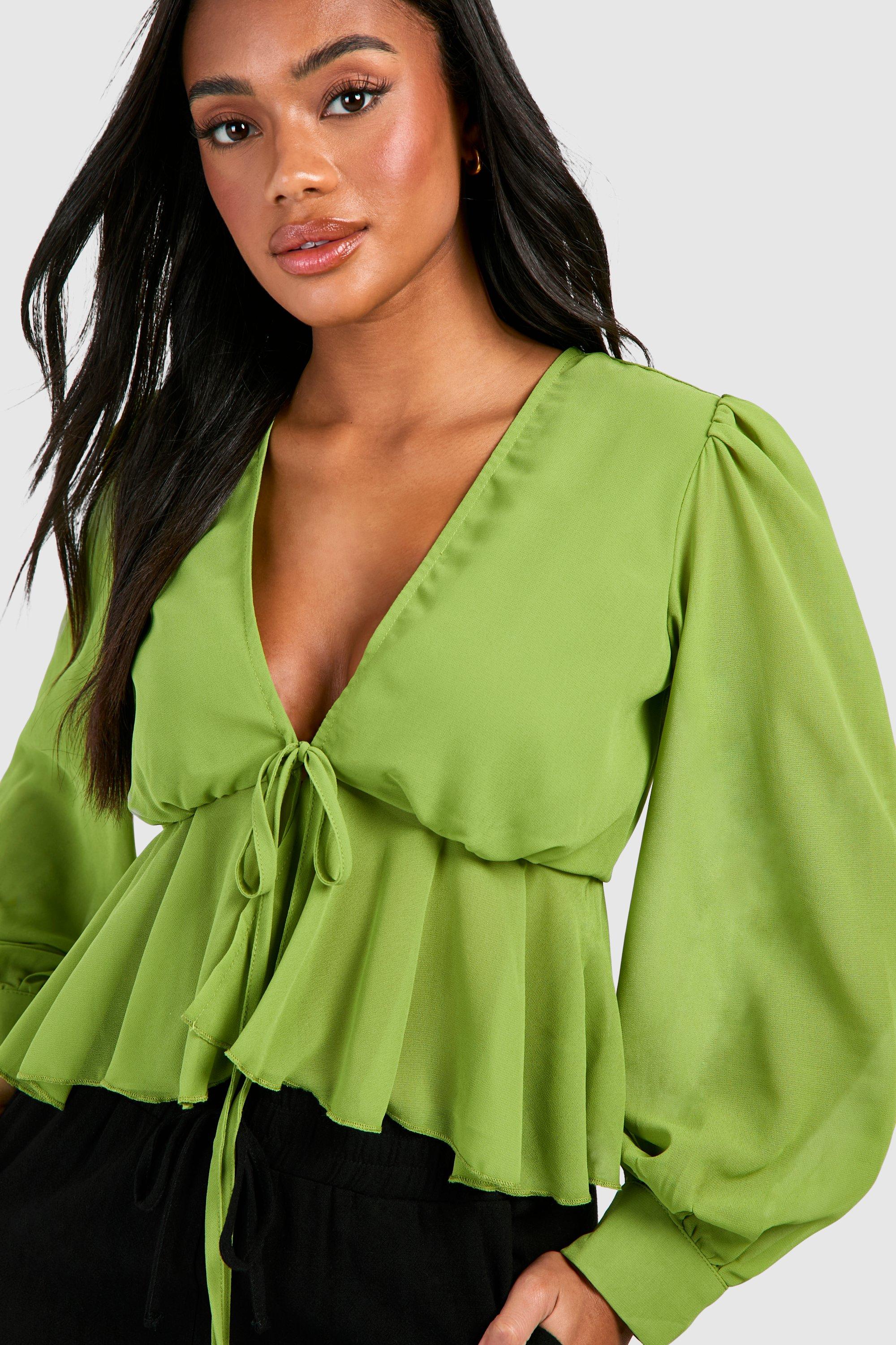 Chiffon Peplum Tie Blouse boohoo