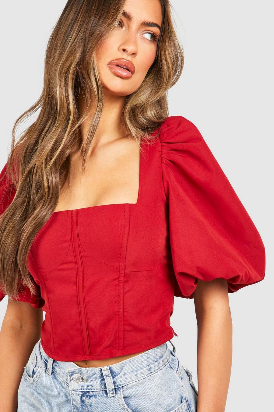Square Necklined Corset Top Red