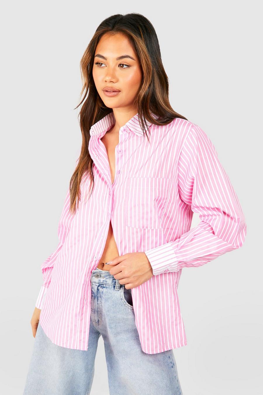 Camicia oversize a righe a contrasto, Pink image number 1