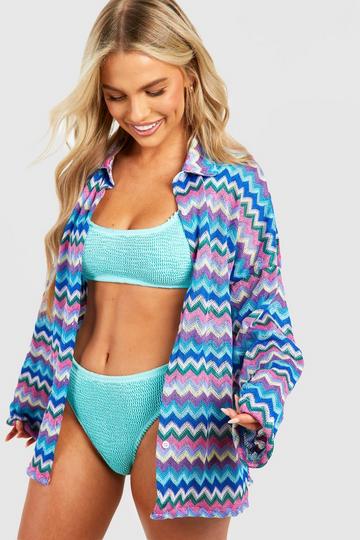 Zig Zag Knitted Beach Shirt blue