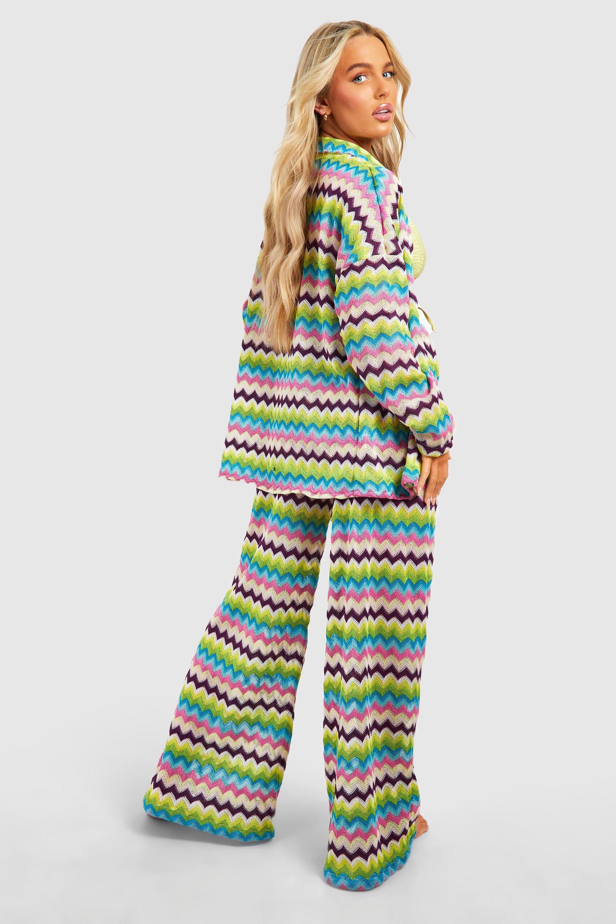 Zig Zag Knitted Wide Leg Beach Trousers | boohoo