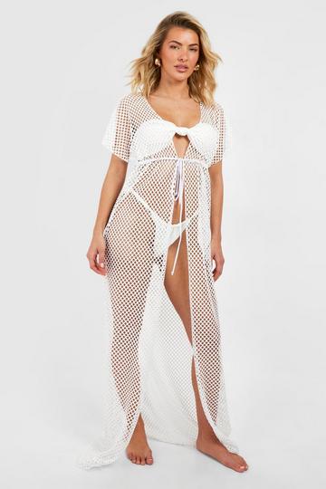 Gehaakte Gebreide Maxi Strand Kimono white