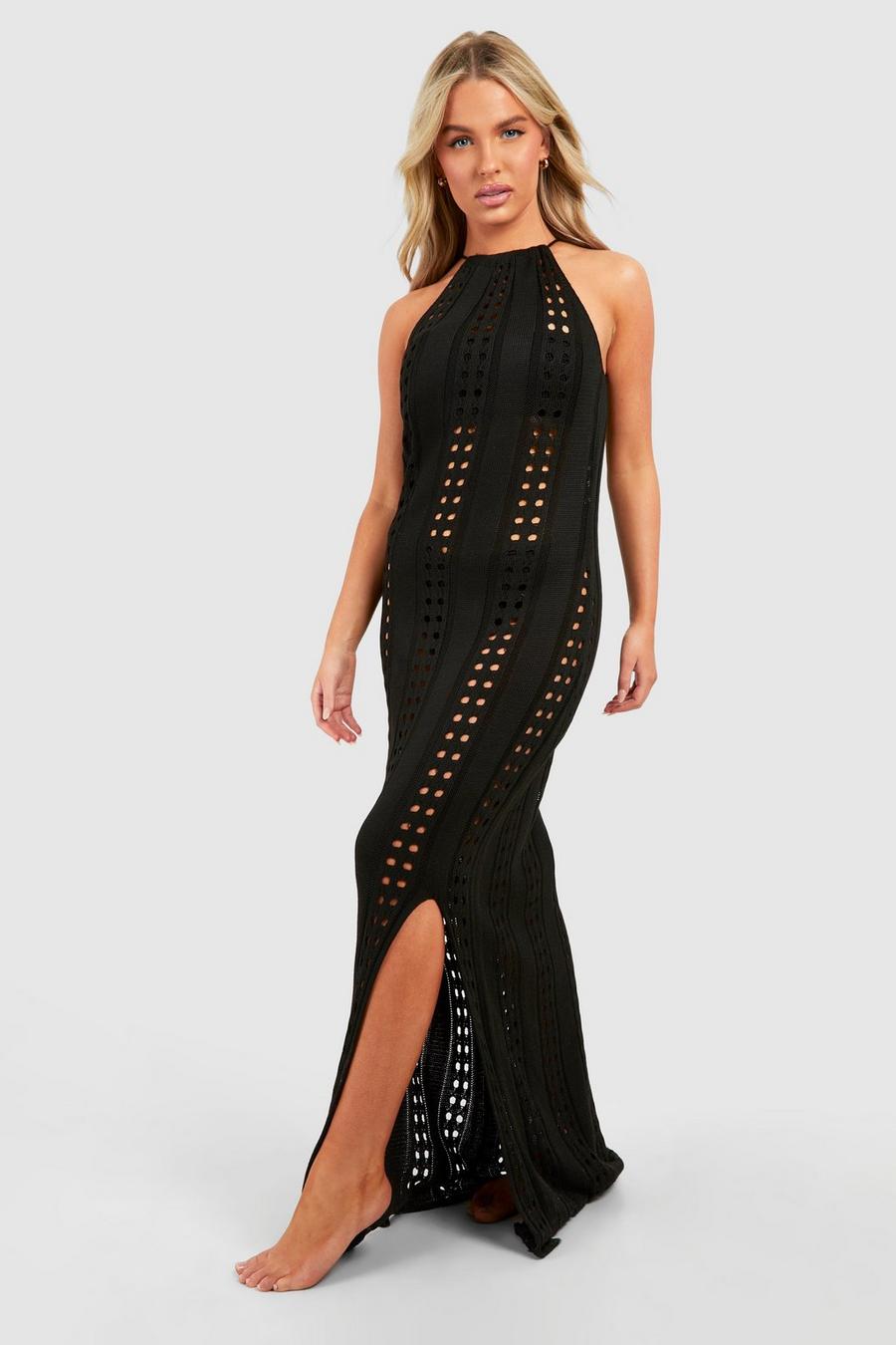 Black Crochet Open Back Beach Maxi Icon pepe image number 1