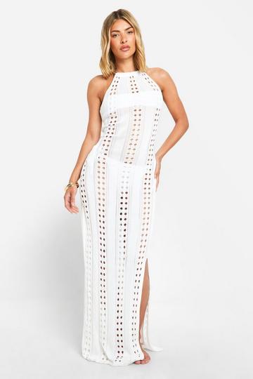 Crochet Open Back Beach Maxi Dress white