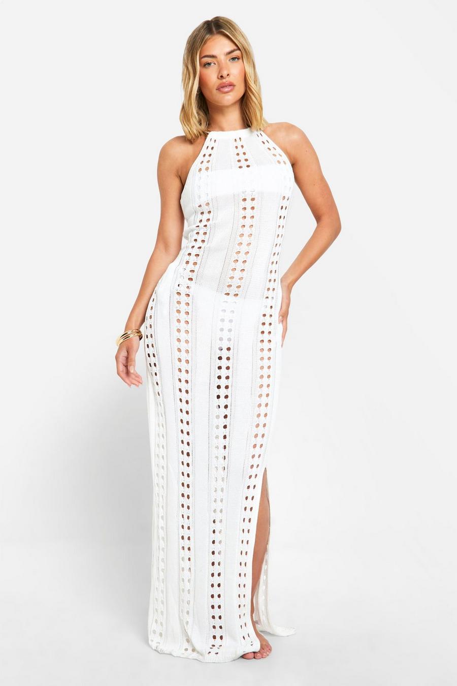 White Crochet Open Back Beach Maxi Dress