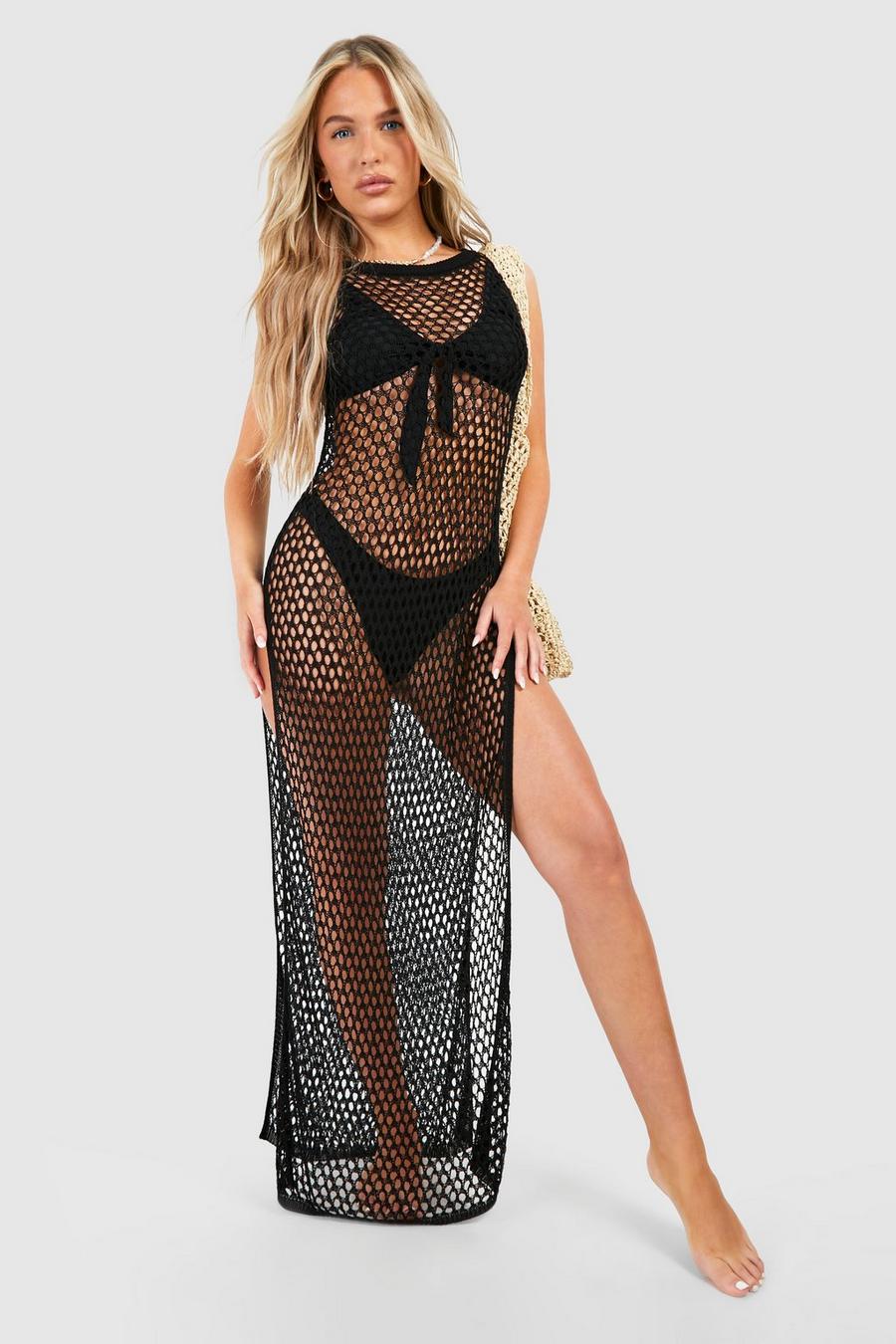 Black Crochet Cover-up Beach Maxi Dress image number 1