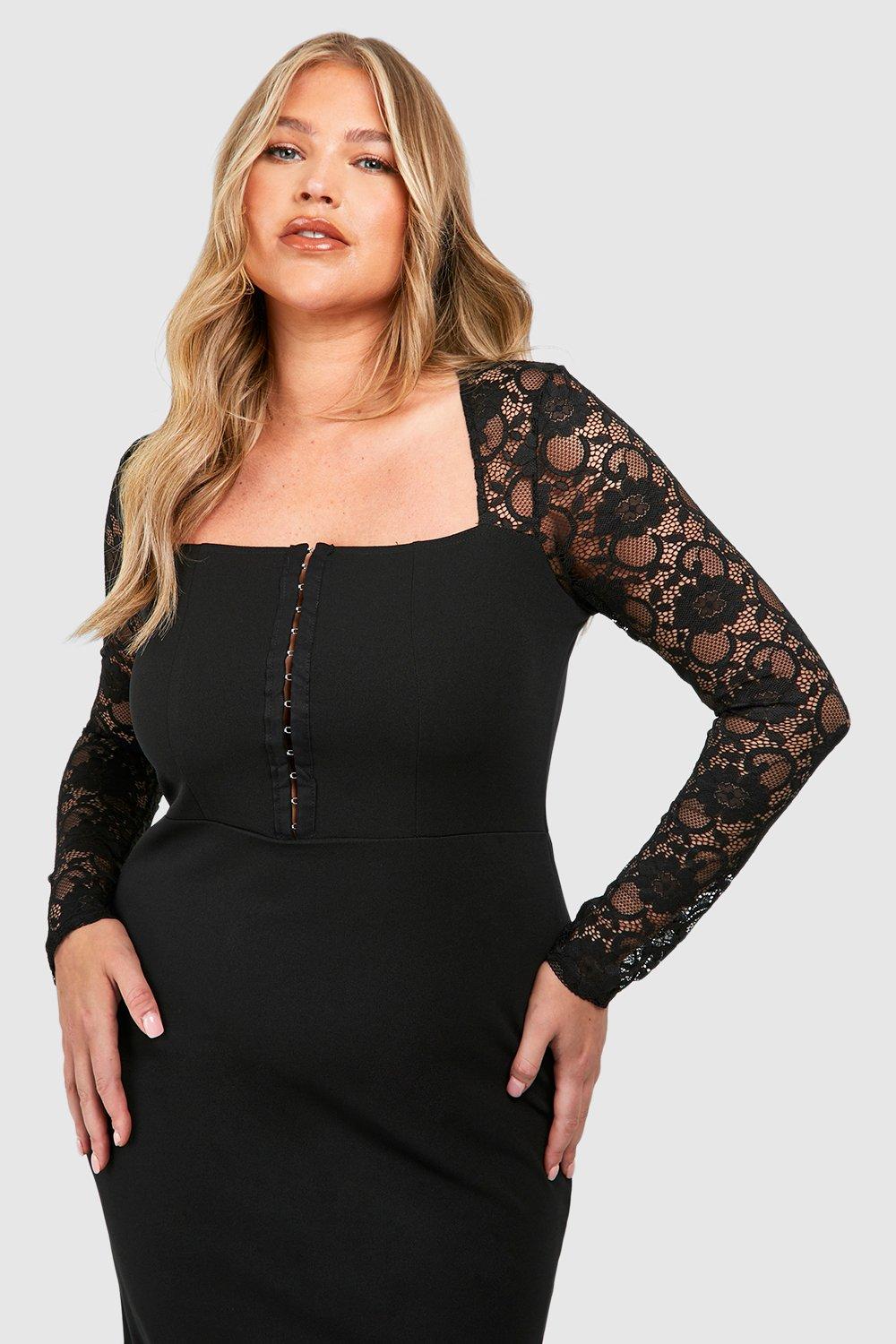 Size 2 Torrid Party BLACK LACE-UP CORSET FRONT JERSEY MIDI DRESS Curvy Plus