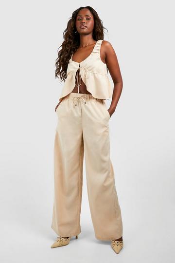 Sand Beige Wide Leg Cargo Trousers