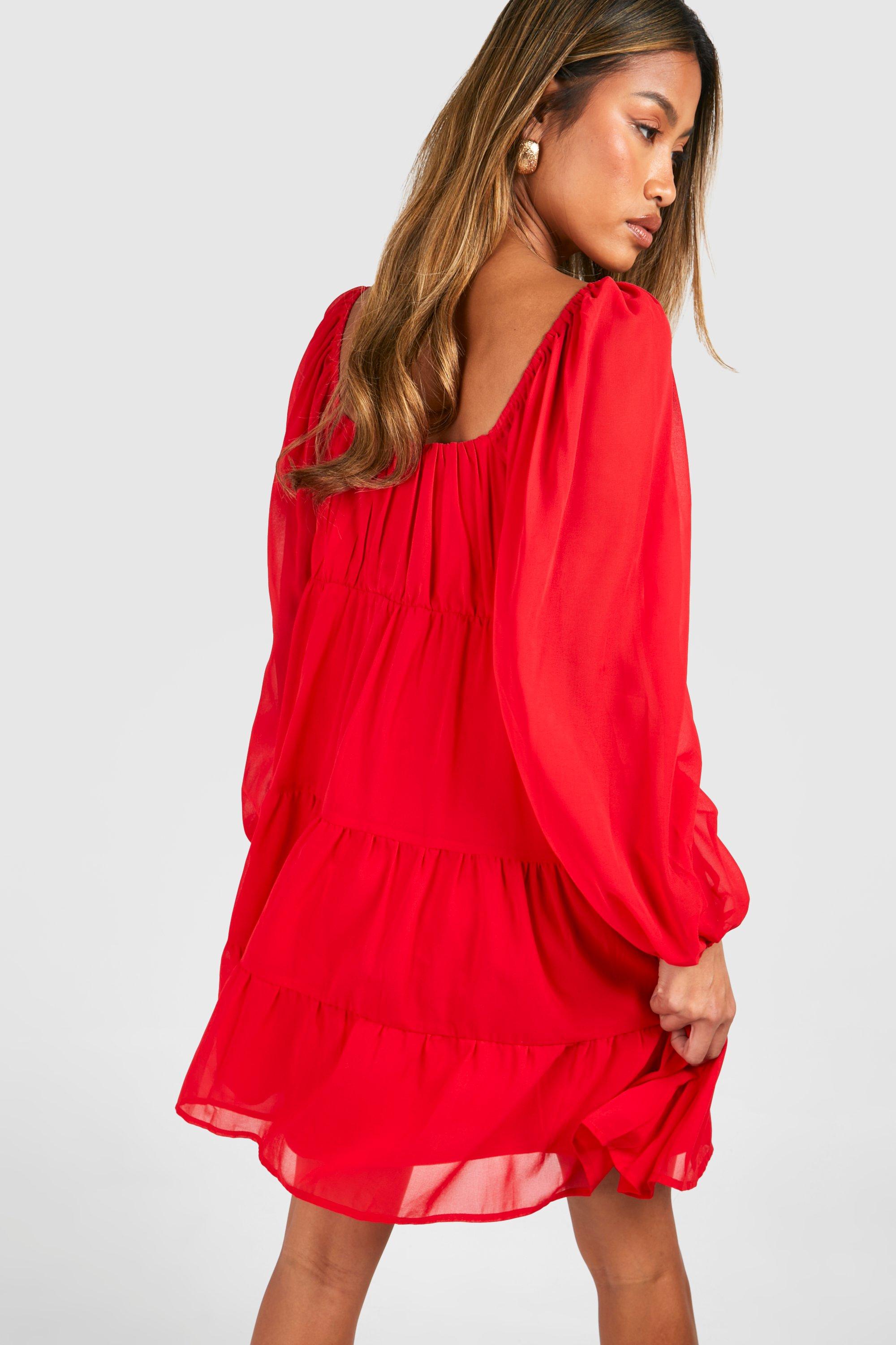 Red chiffon hot sale cocktail dress