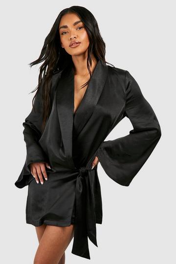 Satin Wrap Shirt Dress black