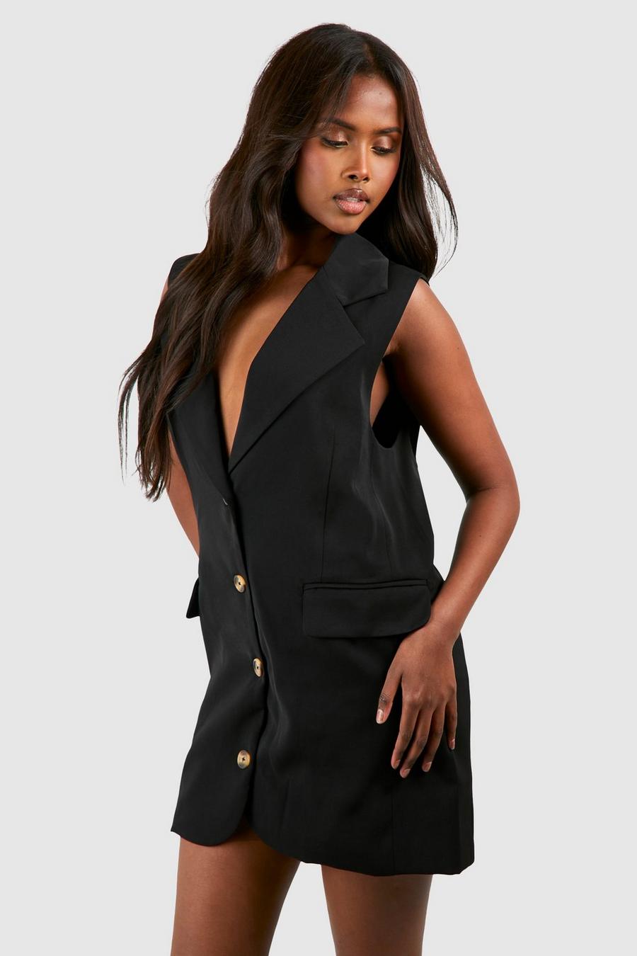 Black Sleeveless Oversized Blazer Dress image number 1
