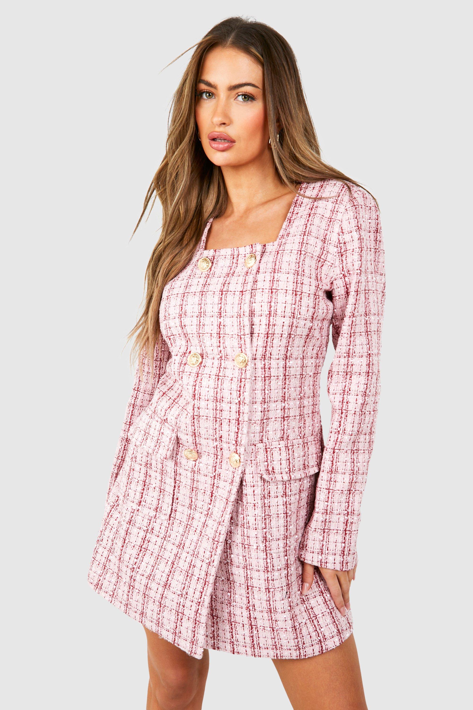 Tweed blazer dresses boohoo UK