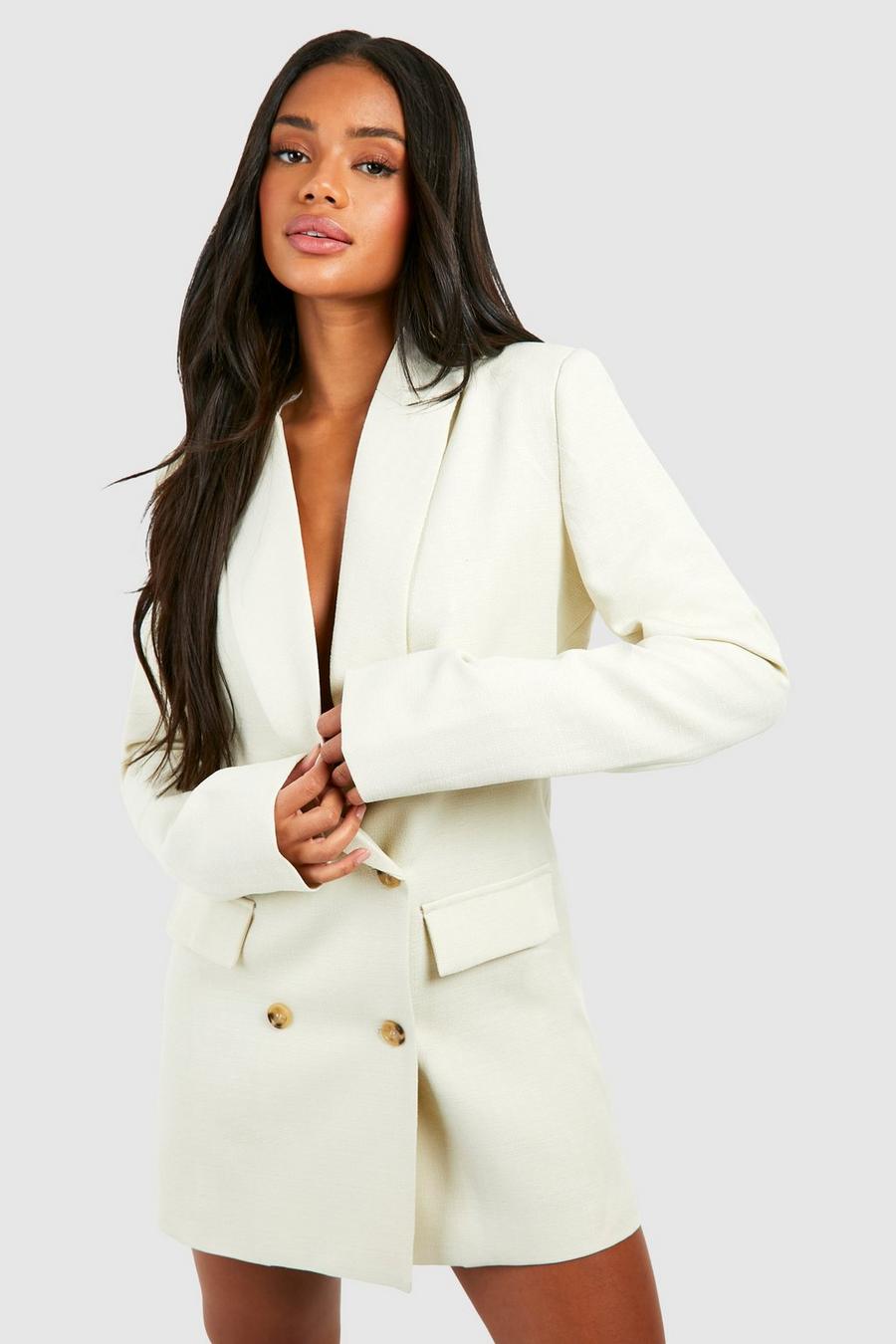 Stone Linen Double Breasted Oversized Blazer Dress image number 1