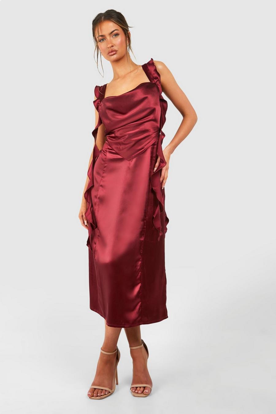 Satin-Kleid mit Rüschen, Cherry image number 1
