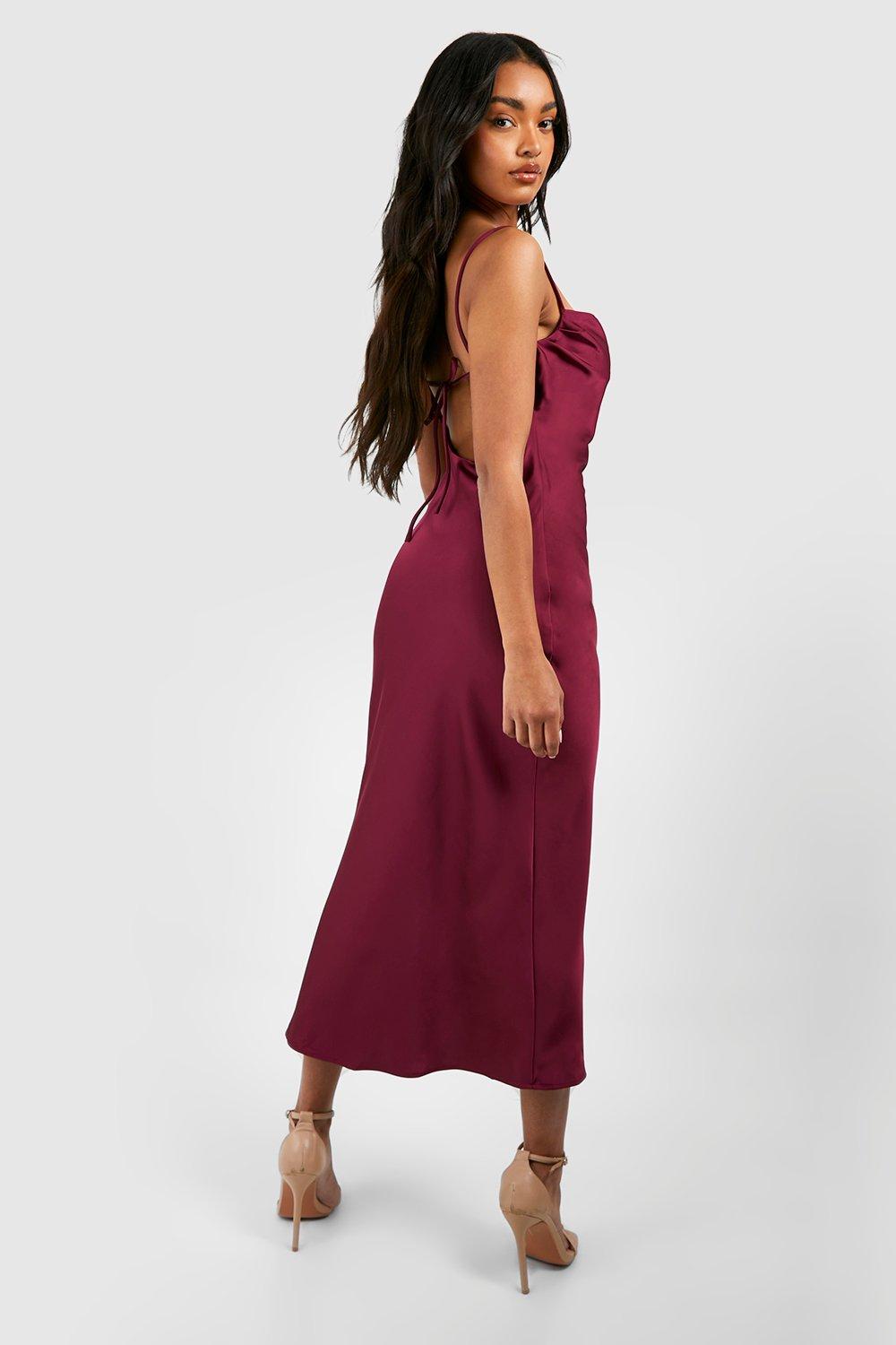 Satin Cowl Neck Midi Slip Dress boohoo