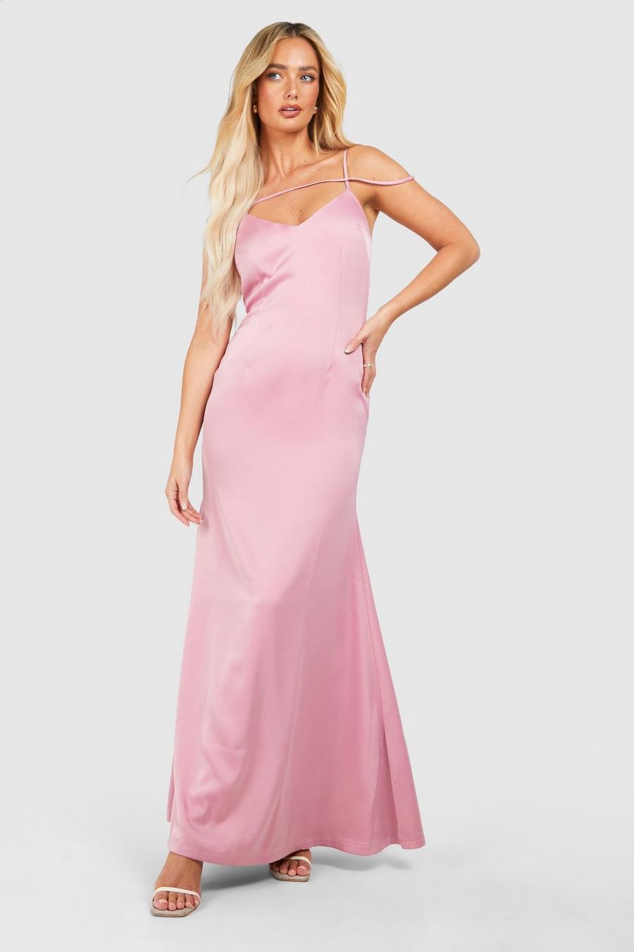 Blush pink Satin Strappy Plunge Maxi Slip Dress