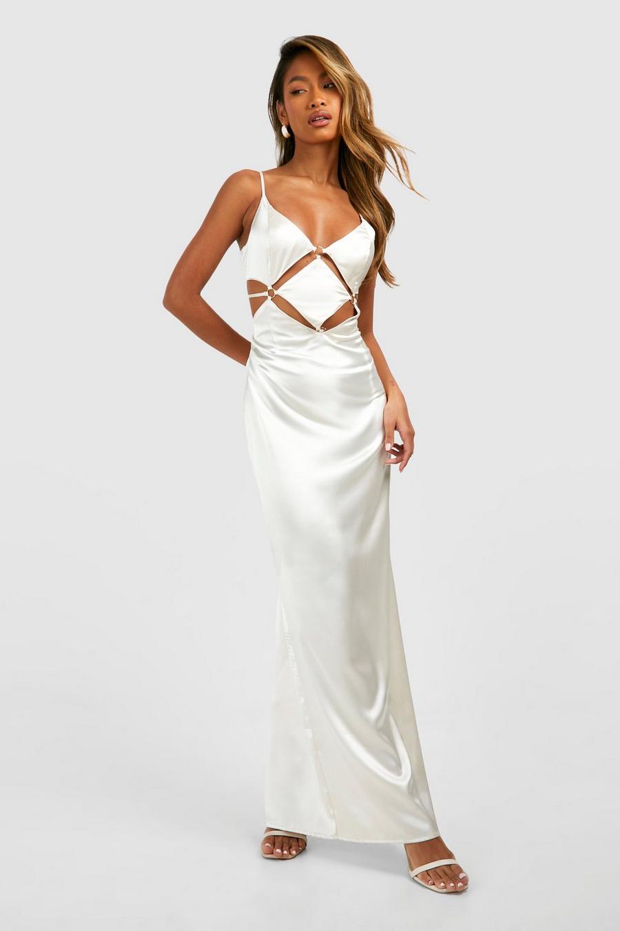 Cream Satin Strappy Cut Cut Out Maxi Slip Dress image number 1